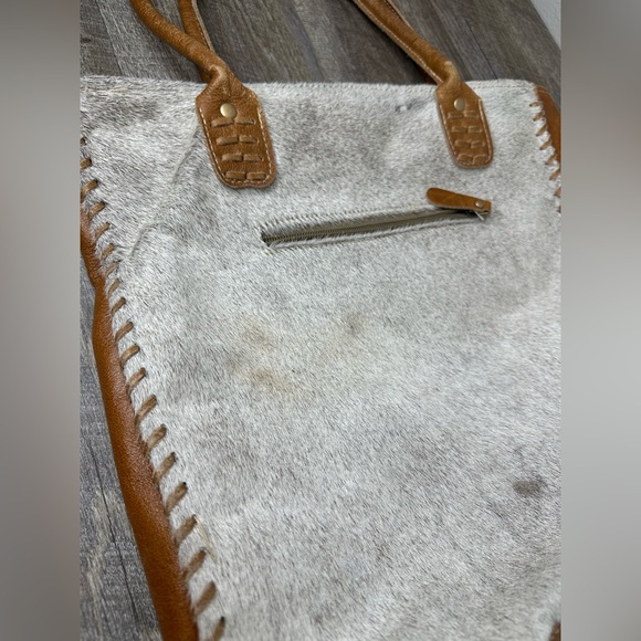 Myra Bag Women's Cloud Gray Brown Accent Calf Hair/Leather Shoulder Tote Bag - Picture 5 of 10